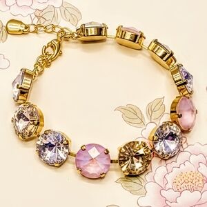 A Pink Senorita Bracelet W/ Large Premium Crystals In 18k Plated Tennis Bracelet
